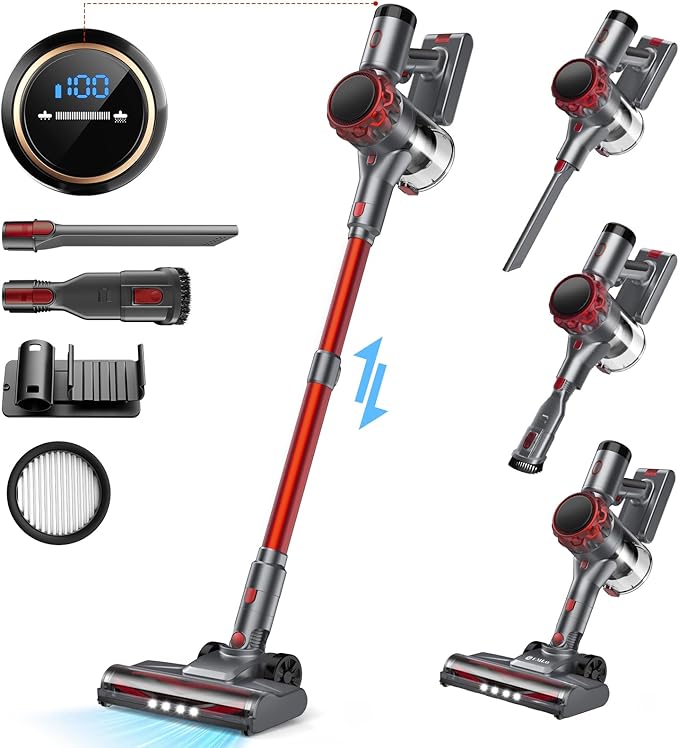 S3P Cordless Vacuum Cleaner 45kPa Powerful Suction Vacuum Cleaners for Home 55-Min Runtime Rechargeable Stick Vacuum Self-Standing for Pet Hair Carpet Hard Floor LED Display