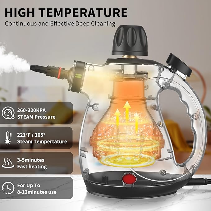 Pressurized Handheld Steam Cleaner with 14 pcs Accessories Portable Steamer for Cleaning Steam Cleaner for Home for Dirt Grease Grout Tile Floor Car