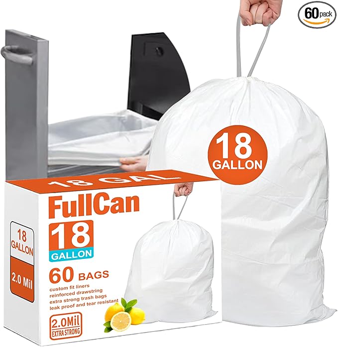 18 Gallon 2 Mil Lemon Scent Heavy Duty Compactor Trash Bags 60 Count Reinforced Drawstring Garbage Liners Fit 18 Gallon Compatible with Kitchenaid Whirpool GE 15 Inch Compactors GRAND SAVE!