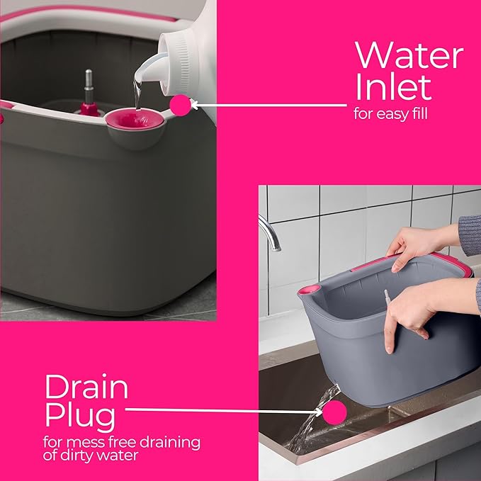 Square Spin &amp Bucket Smart Floor Mop with Separate Compartments for Clean and Dirty Water Self Cleaning (Mop Bucket with Squeegee Sweeper)