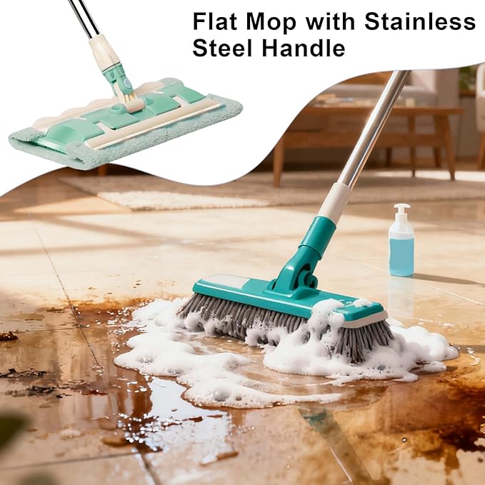 Flat Mops Floor Cleaning - Rotating Flat Head Mop with Telescopic Handle Reusable Pads for Quick Cleaning and Daily Maintenance in Home Kitchen Apartment Tile 14.96in.