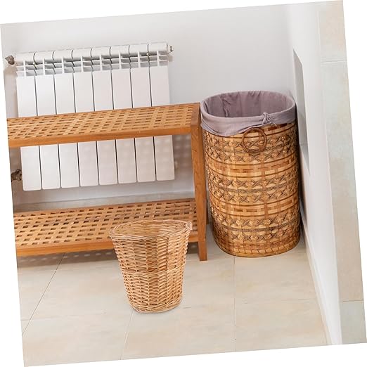 Lurrose Woven Rattan Trash Can Household Wastebasket Indoor Storage Bin for Office and Home Use Decorative Basket for Paper Recyclables and Trash