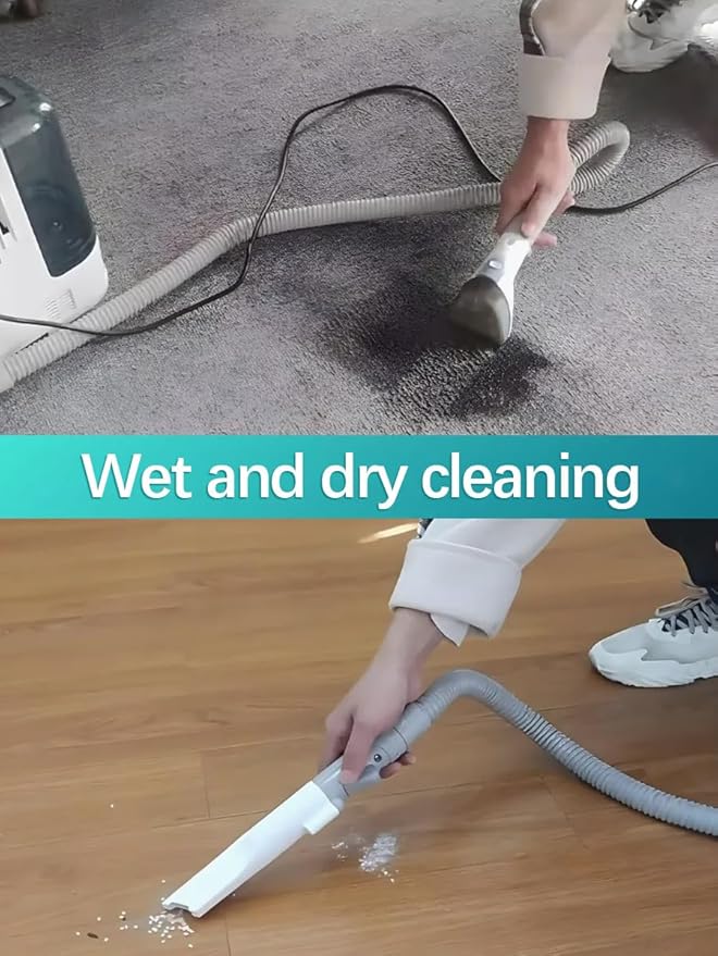 Portable Carpet &amp Upholstery Cleaner 12Kpa Powerful Suction Cleaning Machine For Couch Carpets &amp Car 450W Motor With 1800ml Tank 6 Multi-Surface Brush Heads (White)