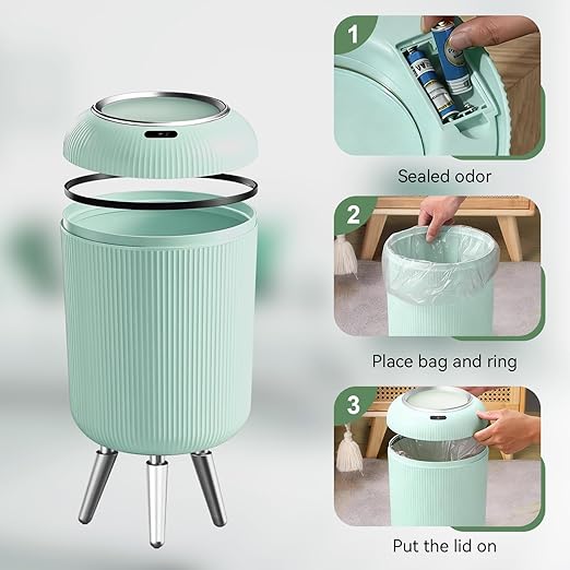 Automatic Motion Sensor Bathroom Trash Can Touchless3 Gallon/11L Smart Garbage BinMini Trash Can with Removable Legs for ToiletKitchenBedroomOfficeSmart Plastic Electric Garbage Cans-Blue