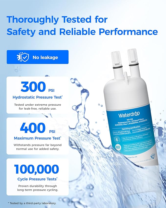 Waterdrop EDR1RXD1 Replacement for Filter 1 W10295370A EDR1RXD1B P8RFWB2L P4RFWB WD-F38 46-9081 46-9930 Refrigerator Water Filter 4 Pack