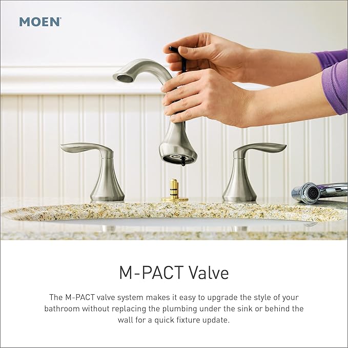 Moen Eva Brushed Nickel Two-Handle High Arc Widespread Bathroom Sink Faucet for 3-Hole Setups with Valve Included TV6420BN