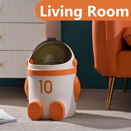 URALFA Astronaut Trash Can 12 Liter /3.2 Gallon Bathroom Trash Can with Lid Cute Garbage Can for Kids Plastic Garbage Can with Swing Lid Spaceman Wastebasket for Bedroom Dorm Living Room Orange