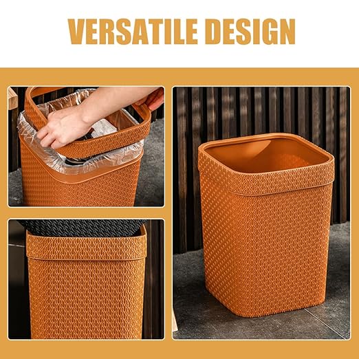 Capacity Lidless Waste Container with Imitation Rattan Design Wide Opening Trash Can for Kitchen Living Office Use Stylish Decorative Wastebasket for Home Organization