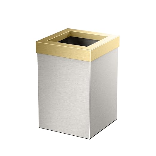 Gatco Small Bathroom Trash Can with Lid Square 3 Gallon Stainless Steel Wastebasket Under Sink Satin Nickel and Brushed Brass for Bathroom Bedroom Office (1914B)