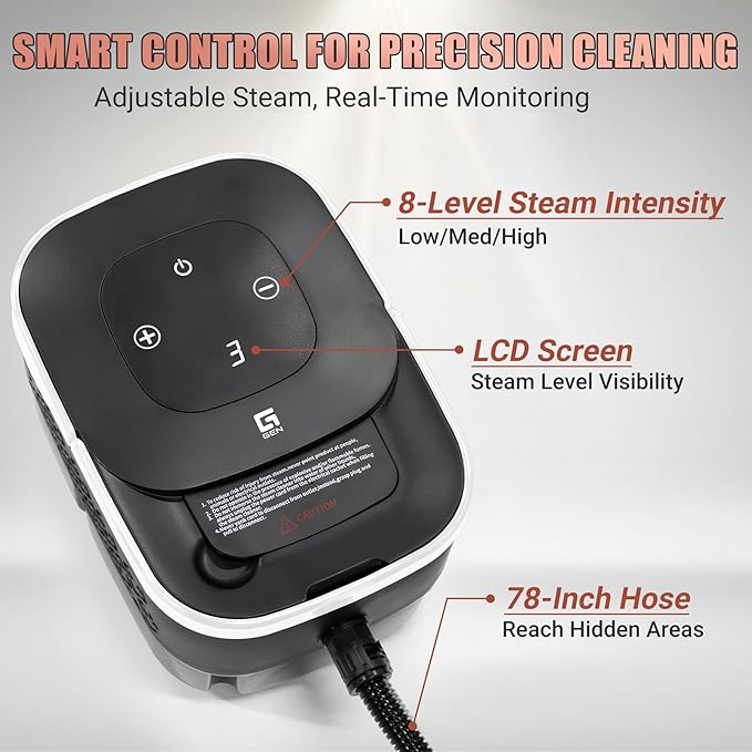 2500W Handheld Steam Cleaner10 Accessories with 8 Adjustable Pressures for Tile/Grease/Carpet 45oz Large Tank Chemical Free Cleaning Portable Multi-Surface Steamer for Home Cars Kitchens (White)