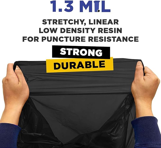 (100 Pack) 30-33 Gallon Trash Bags 1.3 Mil Heavy Duty Fits Round and Square 30-33 gal Trash Cans 33 x 39 Garbage Trash Can Liners (Black)