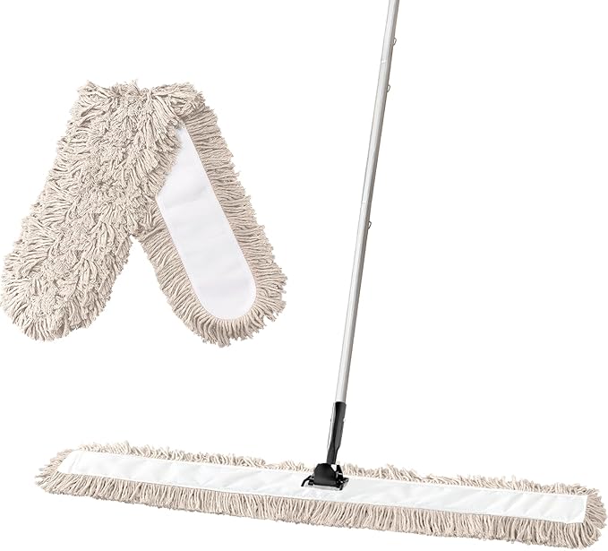 Commercial Dust Mop &amp Floor Sweeper55 Industrial Dry Mop with Heavy Duty Long Handle Premium Cotton Dust Mop Head for Hardwood Floors Industrial Commercial and Residential Cleaning