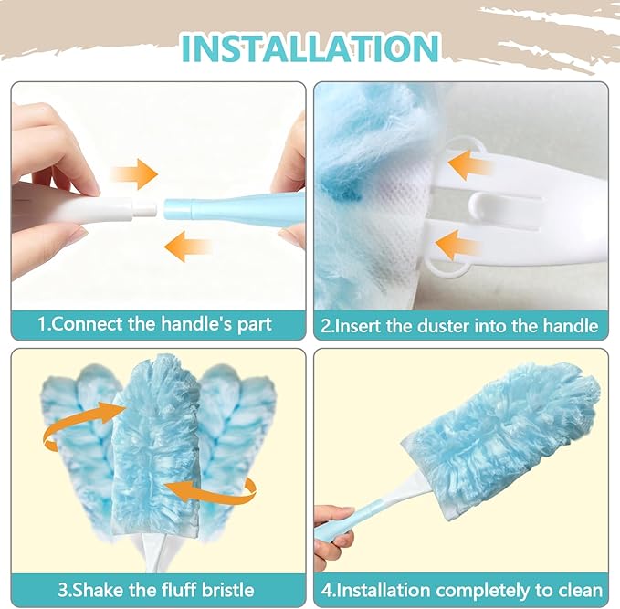 60 Pack Duster Refills Kit Fit for Swiffer Duster Handle360° Deep Cleaner Heavy Duty Replacement with 1 Handle(Blue)