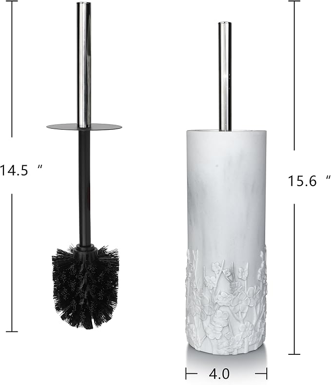 Marble Cherry Blossom Design Resin Toilet Brush and Holder Set for Bathroom Stylish Design with Durable Bristles and Compact Storage