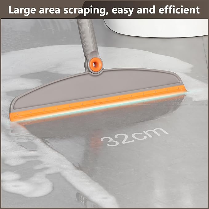Multifunction 3-in-1 Broom and Dustpan Silicone broom Squeegee and Scrub Brush Set with Long Adjustable Handle for Indoor &amp Outdoor Sweeping and Scrubbing Ideal for Pet Hair Liquids Spills and