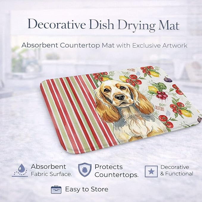 Caroline's Treasures Lemon Roan English Cocker Spaniel Vegetables Dish Drying Mat Absorbent Dish Drying Mat Pad for Kitchen Counter Dish Drainer Mat for Countertop 14 x 21 Multicolor