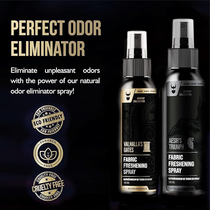 Fabric Freshener Spray by The Beard Struggle - Linen Spray Freshener for Cloths Bed &amp Room Air Freshener - Odor Eliminator with Luxury Fragrance - Surtr's Fury Black Collection (120ml)