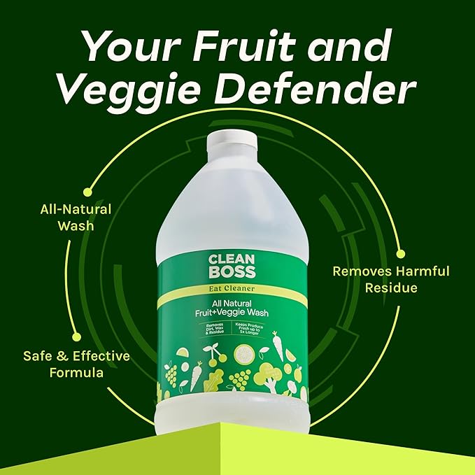 CleanBoss Eat Cleaner Triple-Action Fruit + Veggie Wash Refill - 64 oz - Removes Harmful Residue - Keeps Produce Fresh Up to 5X Longer - Vegan Gluten Free