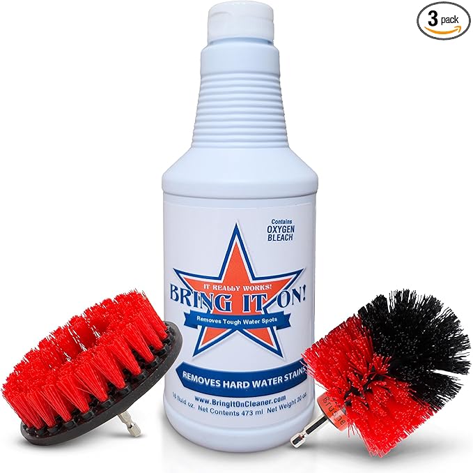 Bring It On Cleaner Hard Water Stain Remover + Grout Brush Cleaner Drill Brush Set Shower Door Tile Floor Cleaner Great Baseboard Cleaner Tool Attachment 16 Fl Oz