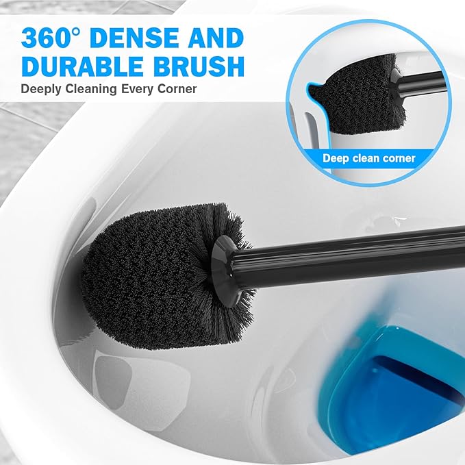 Toilet Plunger and Brush Set 2 Pack Bowl Brush and Heavy Duty Toilet Plunger with Ventilated Holder 2-in-1 Toilet Brush and Plunger Combo for 5.3-inch Toilet Drain Bathroom Deeply Cleaning(Black)