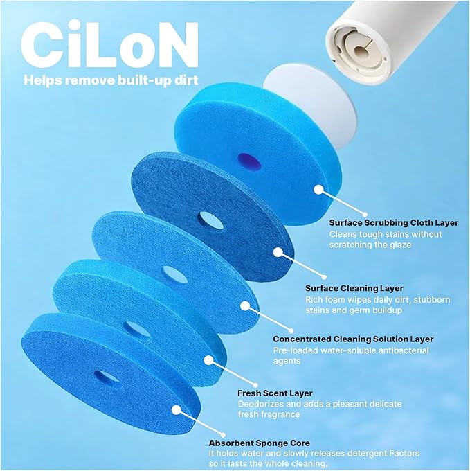 CiLoN Wall-Mounted Disposable Toilet Brush Kit and 30 Fresh Bleach Scrubbing Sponge Pads. Bathroom Space Saving Toilet Wand kit. Toilet Bowl Brush and Holder Set. (Starter Kit + 30 Brush)