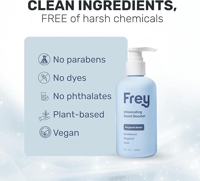 FREY In-Wash Laundry Scent Boosters - Fragrance Booster &amp Fabric Smell Deodorizer | Odor Eliminator for Fresh Scented Clothes (8 Fl (Pack of 2) Bergamot Beach)