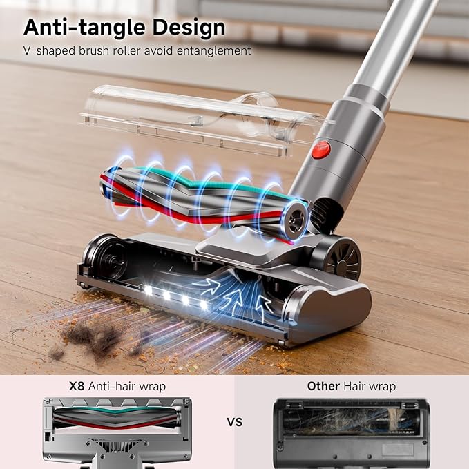Cordless Vacuum Cleaner Powerful Stick Vacuum Cleaner for Home with Rechargeable Battery 6-in-1 Lightweight Handheld Vacuum 45 Mins Runtime for Hardfloor &amp Carpets Pet Hair (Green)