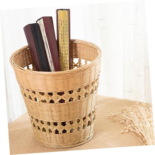 Rustic Style Woven Trash Storage Basket Multifunctional Wastebasket for Bedroom Office Sundries Organizer