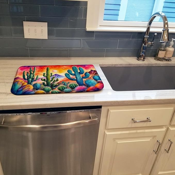 Caroline's Treasures DAC1415DDM Cactus in Color Dish Drying Mat Absorbent Dish Drying Mat Pad for Kitchen Counter Dish Drainer Mat for Countertop 14 x 21 Multicolor