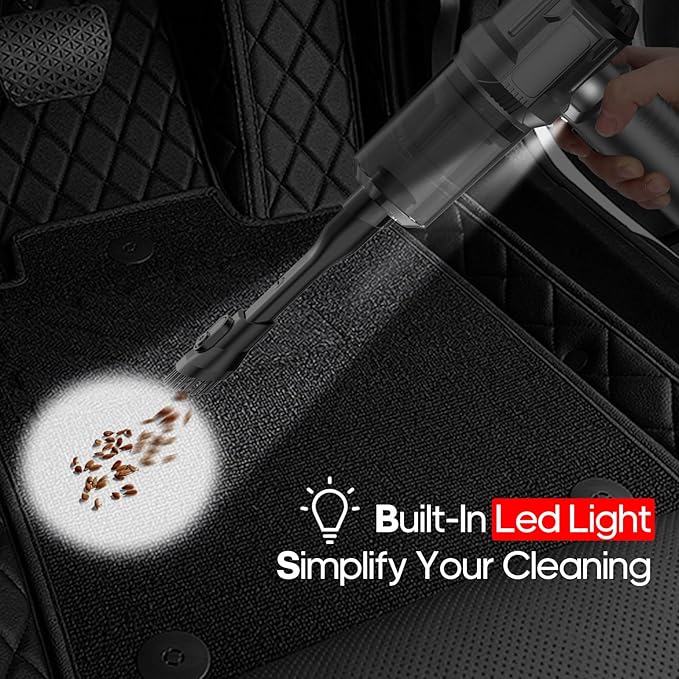 Handheld Mini Car Vacuum Cleaner 9000Pa Vacuum Cleaner and Air Duster 120W High Power Hand Held Vacuum with LED Light and Multi-Nozzles for Car Home Office Pet /V01pro Gray