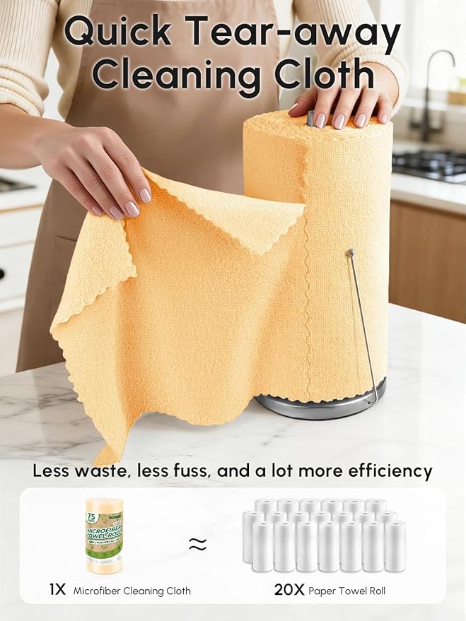 Microfiber Cleaning Cloths Roll 75 Pack Tear Away Microfiber Towels Roll 12 x 12 Lint Free Rags Reusable Cleaning Cloths Washable Scratch FreeUltra Absorbent Dish Rags(Orange)
