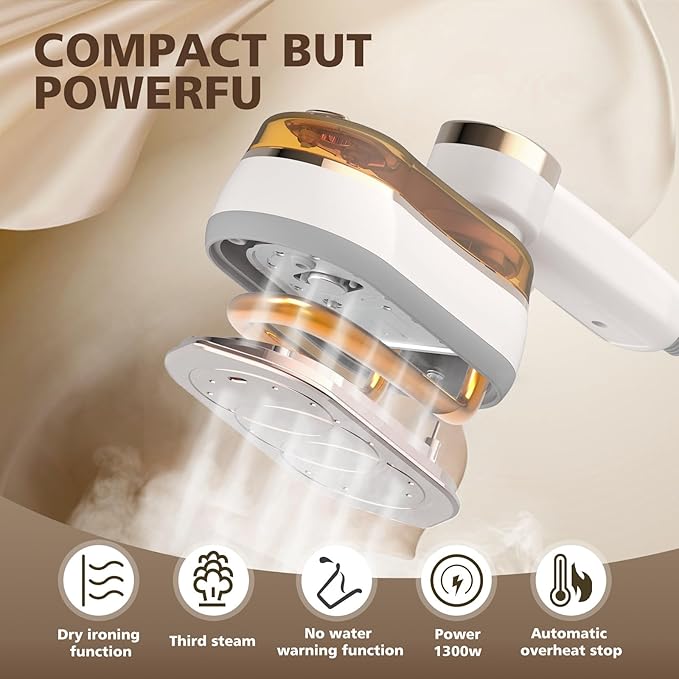 2 In 1 Portable Ironing Machine Handheld Clothing Steam Iron 180°Rotation LED Display Ironing Mode 1200W +15 Seconds Fast Heating 7-Hole Pressurized Steam 4-Speed Ironing (Off White)