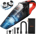 AstroAI Handheld Car Vacuum Cordless with Accessories Portable Vacuum Cleaner with 12V DC Power LED Light Brush Extended Suction Pipe Hose Mini Handheld for Car Home Office and Pet Hair Red