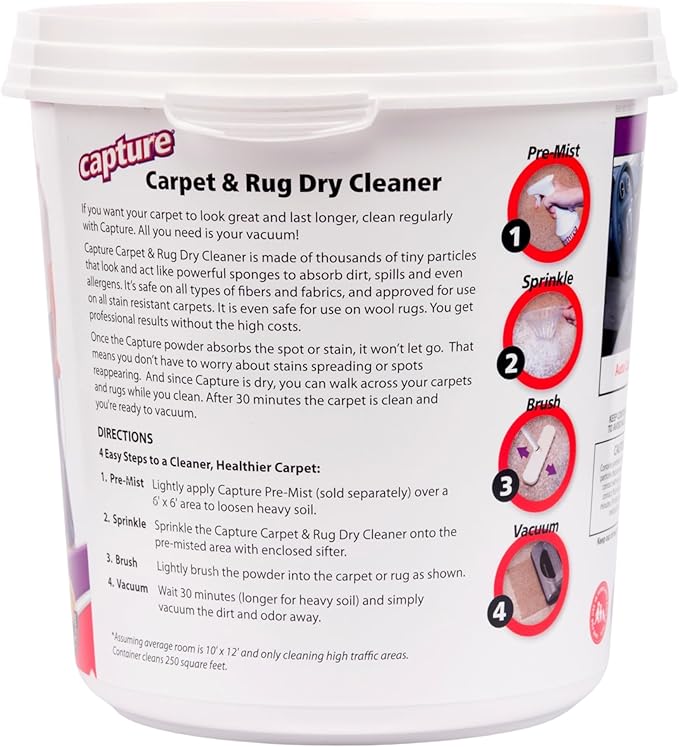 Capture Carpet &amp Rug Dry Cleaner w/Resealable lid - Home Car Dogs &amp Cats Pet Carpet Cleaner Solution - Strength Odor Eliminator Stains Spot Remover Non Liquid &amp No Harsh Chemical (2.5