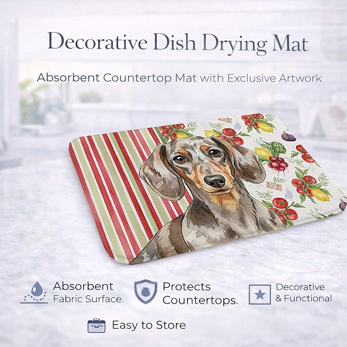 Caroline's Treasures Dapple Dachshund Vegetables Dish Drying Mat Absorbent Dish Drying Mat Pad for Kitchen Counter Dish Drainer Mat for Countertop 14 x 21 Multicolor
