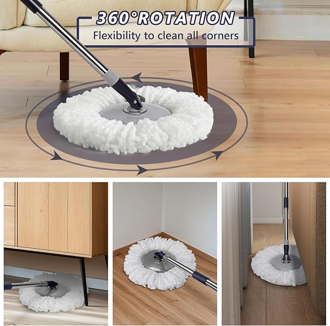 Spin Mop and Bucket SetMasthome EasyWring Microfiber Spin Mop with 3 Mop PadsPedal Spinning Mops and Bucket with Wringer Set for Floor Cleaning - Home &amp Office Suitable