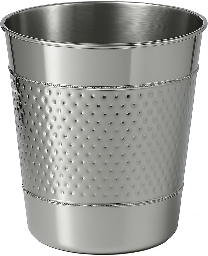 happimess HPM1111E Riley Modern Classic Hammered Steel Accent 2-Gallon Wastebasket for Home Bathroom Living Room Office Bedroom Kitchen Polished Steel