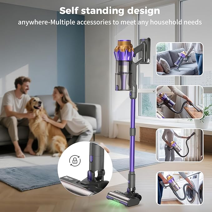 Cordless Vacuum Cleaner 1.8L Dustbin 600W 55kPa 70Mins Stick Vacuum Cleaners for Home with Pet Brush Self-Standing and Touch Screen Vacuum Cordless for Pet Hair/Hardwood/Carpet/Car