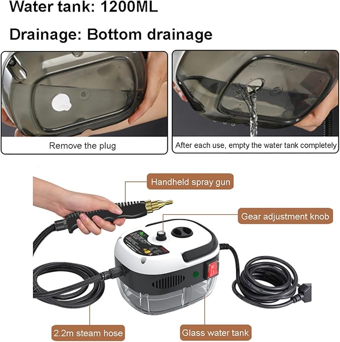 2500W Portable Handheld Steam Cleaner Multi-Function Nozzle/6-Speed Adjustment for Stain Removing Kitchen Bathroom Tiles Range Hood car Windows