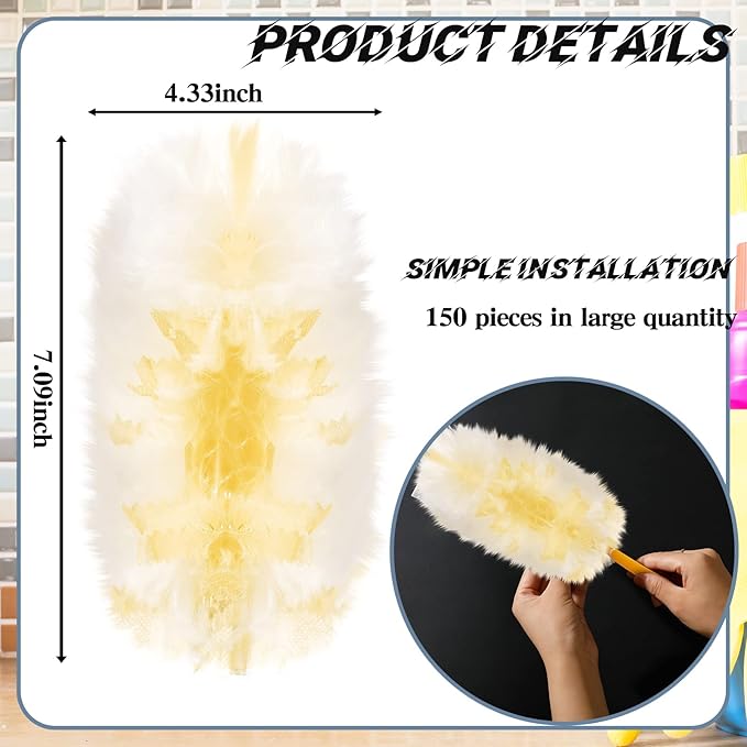 Vesici 150 Pcs Duster Refills Compatible with Swiffer Dusters Bulk Disposable Replacement Thickened with 1 Handle Heavy Duty for Cleaning Office (YellowBlueOrangePurple)