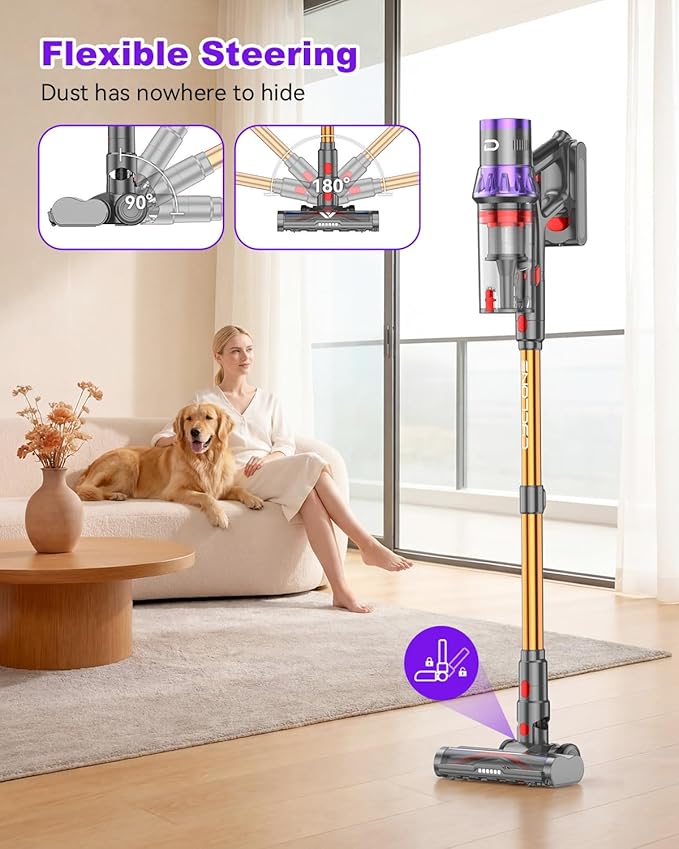 YU7 Max Cordless Vacuum Cleaner 600W 70Min 55kPa Powerful Suction Stick Vacuum Anti-Tangle Touch Screen Self-Standing Lightweight Wireless Vac for Home Pet Hair Carpet Hard Floors