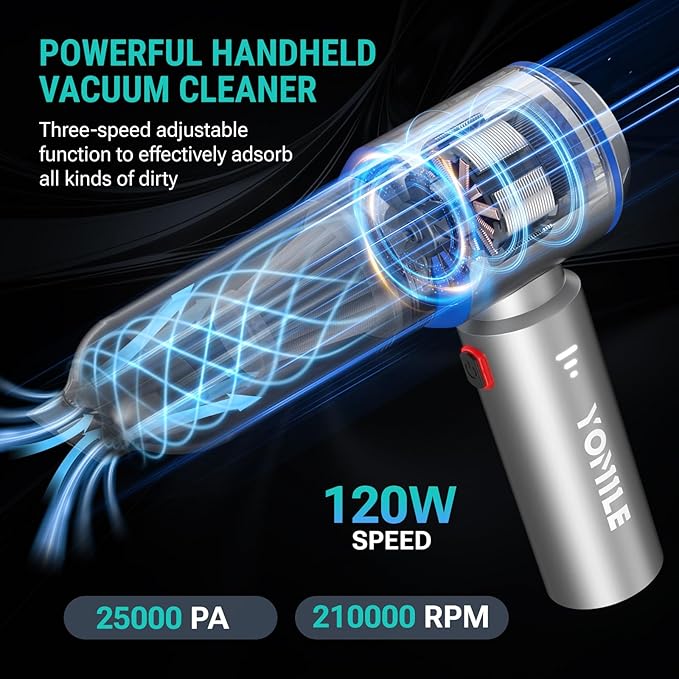 Mini Vacuum Cleaner 2 in 1 25000PA Brushless Car Vacuum &amp210000RPM Air Duster 9000mAh Battery Air Blower Wireless Handheld Vacuum for CarOffice and Home