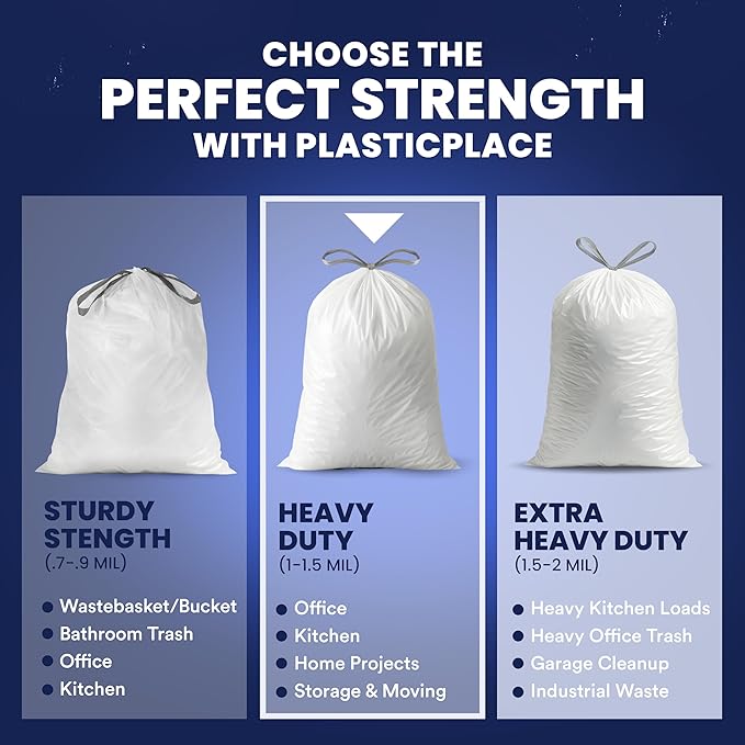 Plasticplace 13 Gallon Trash Bags 1.2 Mil White Drawstring Garbage Can Liners 24x27 (100 Count)