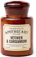 Paddywax Artisan Apothecary Scented Candle with Lid in Reusable Glass Jar Clean-Burn Soy Candle with Approx. 54 Hour Burn Time Vetiver &amp Cardamom 8 oz.