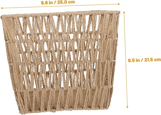 OUNONA Handwoven Trash Can Openwork Design Natural Woven Wastebasket for Home Office and Bathroom Storage