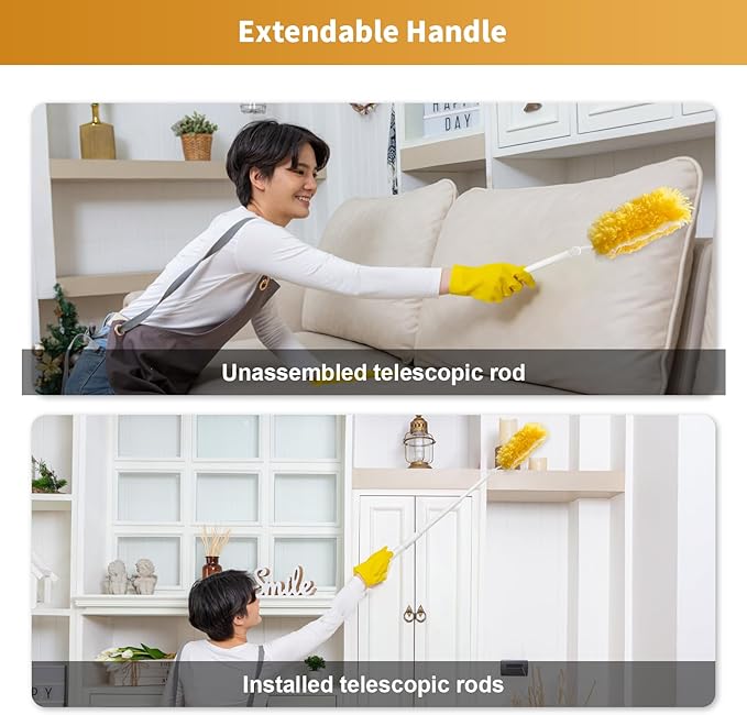 50 Pack Duster Refill Compatible with 1 Extendable Handle 360 Heavy Duty Duster Kit with 1 Handle Multi-Surface Disposable Dusters Refills for Cleaning Corner Furniture Car Blinds