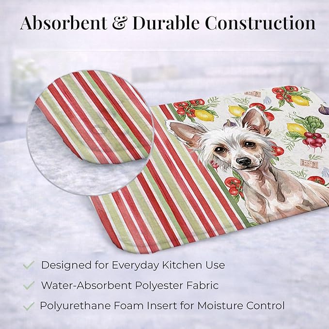 Caroline's Treasures Hairless Chinese Crested Vegetables Dish Drying Mat Absorbent Dish Drying Mat Pad for Kitchen Counter Dish Drainer Mat for Countertop 14 x 21 Multicolor