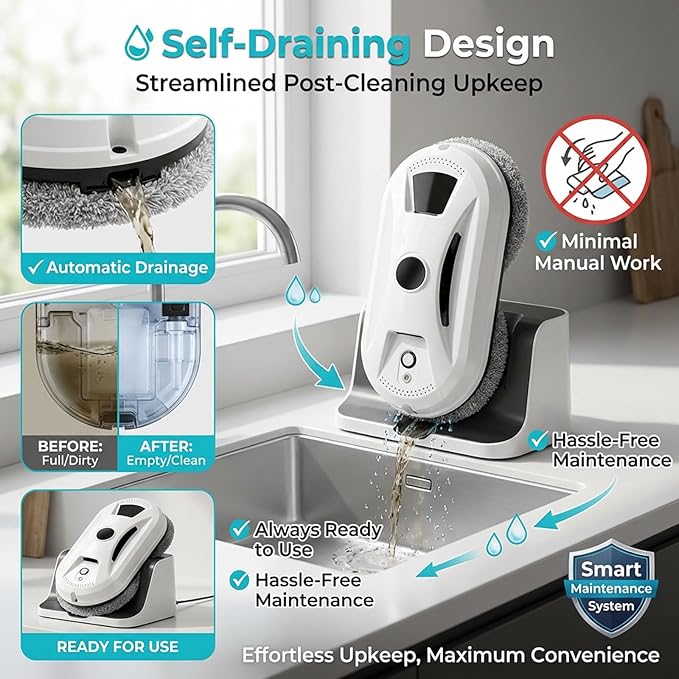 Window Cleaner Robot Automatic Smart Window Cleaning Robot–Edge Detection Smart Spray &amp Streak-Free Shine for High Rise Windows Skylights Glass Walls and Shower Doors (1pcs)