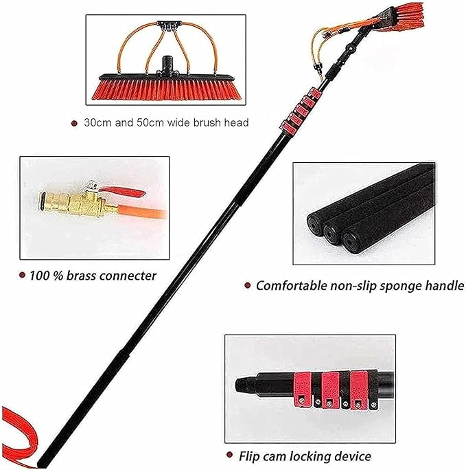 Window Telespole Cleaning Brush Water Fed Cleaning Tool for Cleaner Conservatory Roof Photovoltaic Panel Cleaning Window Clean (Color : 8m/26.24ft Size : 30Cm)
