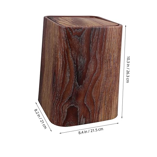 Elegant Swing Lid Waste Basket Imitation Wood Grain Trash Can for Kitchen Bathroom
